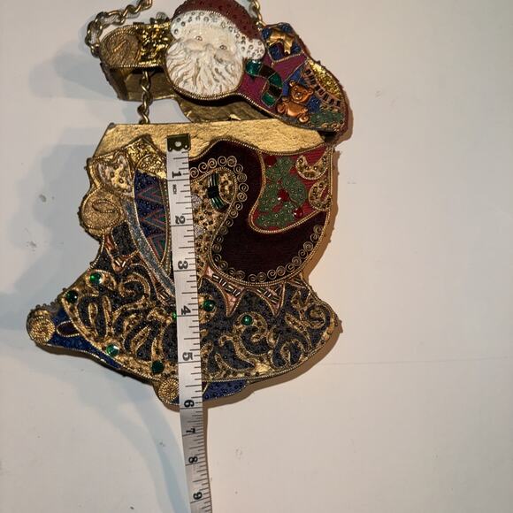 Mary Frances Wood Velvet Beaded Santa Xmas Chain Handbag Purse Holiday - Picture 10 of 11